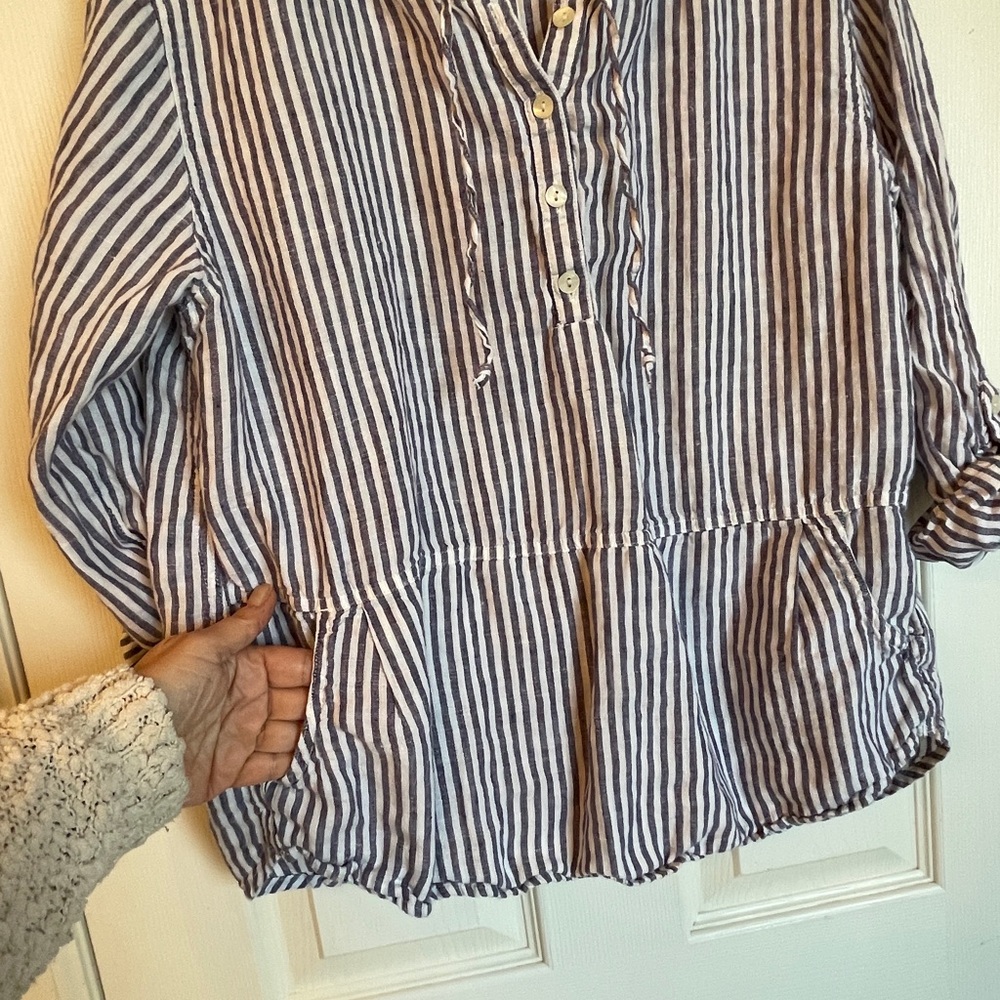 C&C California‎ Blue White Striped Linen Hooded Top Size M - Picture 9 of 11